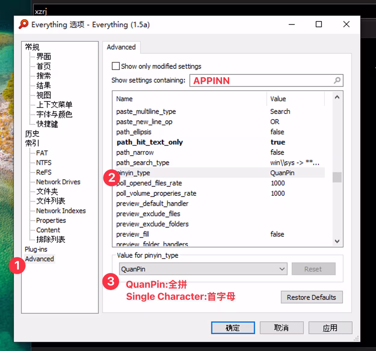 Everything 1.5.0.1393a 发布：全新 SDK3 集成平台+搜索性能优化。支持拼音搜索（全拼、首字母）、全文搜索 4
